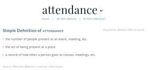 screenshot of the word attendance on Merriam Webster
