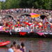 A massive gay pride parade takes over Amsterdam's canals annualy